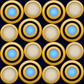 Elegant  Pattern, Striking Gold Rings with Blue, Beige and Dark Blue Beckground Royalty Free Stock Photo