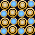 Elegant  Pattern, Striking Gold Rings with Blue, Beige and Dark Blue Beckground Royalty Free Stock Photo