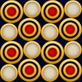 Elegant  Pattern, Striking Gold Rings with Red, Beige and Dark Blue Beckground Royalty Free Stock Photo