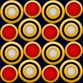 Elegant  Pattern, Striking Gold Rings with Red, Beige and Dark Blue Beckground Royalty Free Stock Photo
