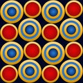 Elegant  Pattern, Striking Gold Rings with Red,Blue and Dark Blue Beckground Royalty Free Stock Photo