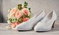 Elegant patterned white classic court shoes Royalty Free Stock Photo