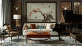 Elegant patterns from luxury wallpaper brands grace the walls