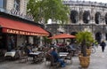 An elegant pavement cafe in the historic French city of Nimes, southern France