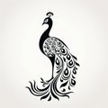 Elegant Peacock Silhouette Tattoo-inspired Art Deco Asian Baroque