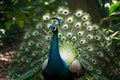 Elegant peacock stands in the midst of natural surroundings