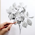 Elegant Pencil Drawing Of A Flower On A Tree Background