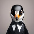 An elegant penguin in formal wear, posing for a portrait with a poised demeanor1