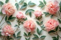 Elegant Peonies with Verdant Foliage on Pastel Canvas. Concept Floral Arrangements, Peony Bouquets,