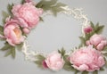 Elegant Peony Flowers Frame on Neutral Background