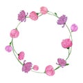 Elegant peony flowers hand drawn watercolor wreath