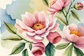 elegant peony flowers watercolor background. beautiful watercolor floral print artwork. flowers painting illustration in pastel Royalty Free Stock Photo