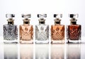 Elegant perfume bottles, with different fragrances, on a white background. AI generated