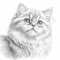 Elegant Persian Cat Sketch Coloring Page - Artistic Feline Illustration