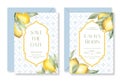 Elegant Persian Mosaic Arch Islamic Arabian Islamic Muslim Wedding Invitation template with watercolor lemons. Royalty Free Stock Photo