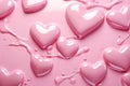 Elegant pink background with hearts in a liquid-like glossy finish, perfect for themes of love, romance, or