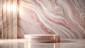 Elegant pink and gold marble display platform with subtle lighting. Generative AI Royalty Free Stock Photo