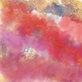 Elegant pink and gold watercolor paper. Colorful watercolor strokes. Painted cloudy sky. Usable for backdrops, texture, invitation