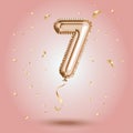 Elegant Pink Greeting celebration seven years birthday Anniversary number 7 foil gold balloon. Happy birthday