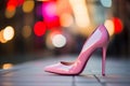 Elegant Pink High Heel Shoe Against A Blurry City Lights Background. Generative AI Royalty Free Stock Photo