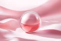 Elegant Pink Orb with Transparent Shell, Soft Fabric Background, Smooth Surface, Minimalist Royalty Free Stock Photo