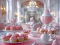 Elegant Pink Pastries and Fine China in a Beautifully Decorated Classic Tearoom Setting with Luxurious Decor Royalty Free Stock Photo