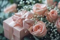 Elegant pink roses and gift box