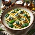 Gourmet Ravioli with Sage Butter Sauce, AI Generated