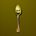 Elegant And Playful Spoon With Emotive Face On Green Surface