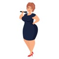 Elegant plus size woman singing karaoke