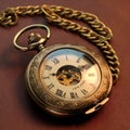 An analog pocket watch with Roman numerals on a gold chain Royalty Free Stock Photo