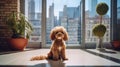 Elegant poodle enjoys modern apartment living, a perfect companion for a cozy home.