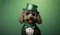 Elegant Poodle in Top Hat and Green Bowtie Celebrating St. Patrick's - Generative AI