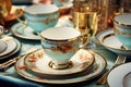 Elegant porcelain dinner set. Luxury ceramics tableware setting. AI generated Royalty Free Stock Photo