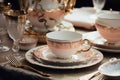 Elegant porcelain dinner set. Luxury ceramics tableware setting. AI generated