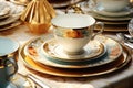 Elegant porcelain dinner set. Luxury ceramics tableware setting. AI generated Royalty Free Stock Photo