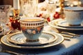 Elegant porcelain dinner set. Luxury ceramics tableware setting. AI generated Royalty Free Stock Photo