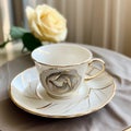 Elegant porcelain teacup and saucer on the table, chinese bone porcelain. Generative AI