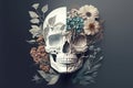 elegant portrait of a skull made by flower, created with Generative AI technology