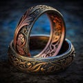 two metal rings with intricate floral designs on them. bronze carving, generative ai Royalty Free Stock Photo