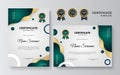 Elegant and professional green and gold award certificate template. Modern simple certificate with gold badge and border vector Royalty Free Stock Photo