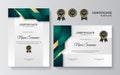 Elegant and professional green and gold award certificate template. Modern simple certificate with gold badge and border vector Royalty Free Stock Photo