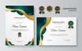 Elegant and professional green and gold award certificate template. Modern simple certificate with gold badge and border vector Royalty Free Stock Photo