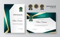 Elegant and professional green and gold award certificate template. Modern simple certificate with gold badge and border vector Royalty Free Stock Photo