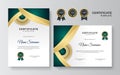 Elegant and professional green and gold award certificate template. Modern simple certificate with gold badge and border vector Royalty Free Stock Photo