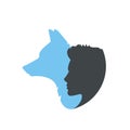 Wolf silhouette and man face