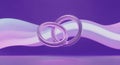 Elegant Purple Background with Interlocking Rings and Flowing Fabric Royalty Free Stock Photo