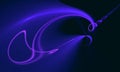 Elegant purple blue 3d twirl with curly ends. Vivid violet neon light in dark.