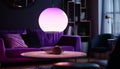 Elegant purple living room with comfortable armchair and chandelier lighting generated by AI Royalty Free Stock Photo