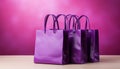 Elegant purple shopping bags on vibrant background with copy space for marketing or branding